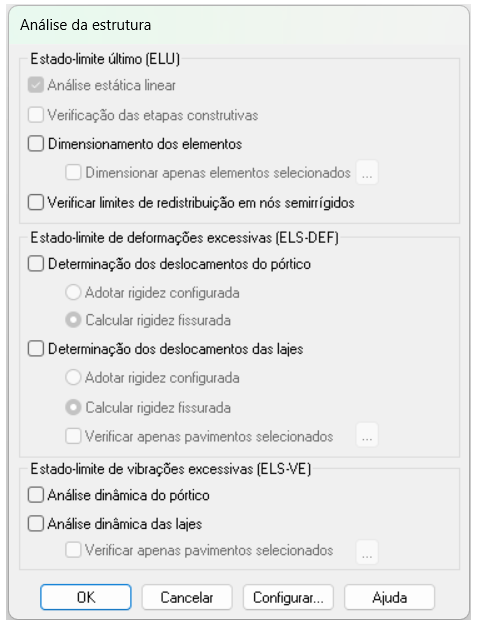 Quais Opções De Análise Ao Processar Uma Estrutura No AltoQi Eberick?